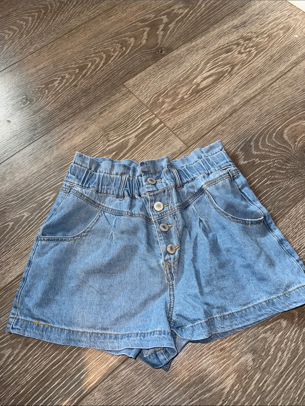 High-Waist Button-Front Denim Shorts in Light Blue